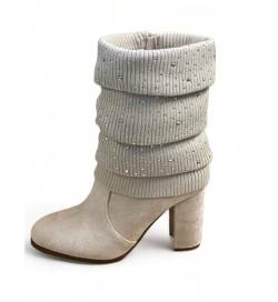 Pogolino Damen Stiefeletten Absatz elegant Glitzer Schnalle Stiefel Herbst Winter High Heels (569 Beige 36) von Pogolino