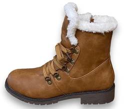 Pogolino Damen Stiefeletten Boots warm gefüttert Schnürstiefeletten Outdoor Winter Stiefel Schuhe ST803 Camel 39 von Pogolino