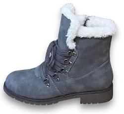 Pogolino Damen Stiefeletten Boots warm gefüttert Schnürstiefeletten Outdoor Winter Stiefel Schuhe ST803 Grau 37 von Pogolino