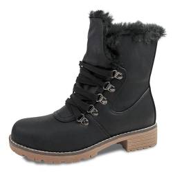 Pogolino Damen Stiefeletten Boots warm gefüttert Schnürstiefeletten Outdoor Winter Stiefel Schuhe ST803 Schwarz 40 von Pogolino