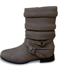 Pogolino Damen Stiefeletten Strick flach Stiefel gefüttert Boots, ST2912 Braun 39 von Pogolino