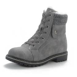 Pogolino Damen Stiefeletten warm gefüttert Boots Schnürstiefeletten Winter Schuhe DB1 Grau 36 von Pogolino