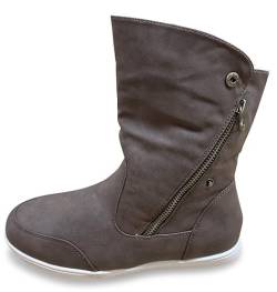 Pogolino Damen Stiefeletten warm gefüttert - Stiefel Boots mit Reißverschluss - Schuhe Winter Schneeschuhe Outdoor Women - ST854 Braun 40 von Pogolino