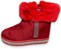 Pogolino Damen Stiefeletten warm gefüttert Winter Boots Glitzer Schnee Schuhe Mädchen B51 Rot 37 von Pogolino
