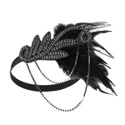 1920er Jahre Feder Haarband Frauen Vintage Kopfschmuck Flapper Stirnband Kopfschmuck Haar Zubehör, Schwarz, Einheitsgröße von Pohullan