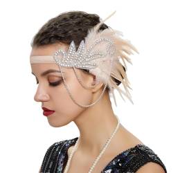 1920er Jahre Feder Haarband Frauen Vintage Kopfschmuck Flapper Stirnband Kopfschmuck Haar Zubehör, Weiß und Nude, Einheitsgröße von Pohullan