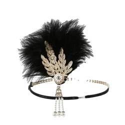 1920er Jahre Haarband Kopfschmuck Feder Flapper Stirnband Kopfschmuck Frauen Vintage Kostüm Party, Schwarz / goldfarben, Einheitsgröße von Pohullan