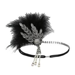 1920er Jahre Haarband Kopfschmuck Feder Flapper Stirnband Kopfschmuck Frauen Vintage Kostüm Party, schwarz/silberfarben, Einheitsgröße von Pohullan