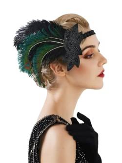 1920er Jahre Kopfbedeckung Feder Flapper Stirnband Vintage Feder+Gummiband Stricken Wrap Headwear EN8 Größe passt alle von Pohullan