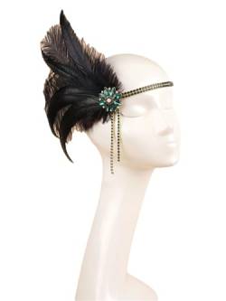 1920er Jahre Kopfschmuck Flapper Stirnband Strass Feder Haarband Kopfschmuck Accessoreis Für Mädchen HD6377black von Pohullan