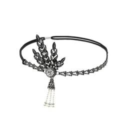 1920er Jahre Stirnband Vintage Braut Party Kopfschmuck Zubehör Requisiten Perlen Stirnband Kette, Schwarz, Einheitsgröße von Pohullan