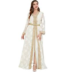 2-teiliges Abendkleid für Damen, muslimisch, marokkanischer Kaftan, islamische Kleidung, Eid Dubai, türkische Abaya, 01 weiß, XX-Large von Pohullan