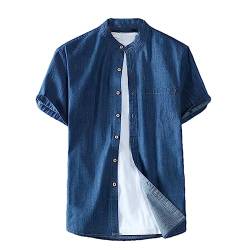 Blaue Jeanshemden für Herren, kurzärmelig, Jeanshemd, Baumwolle, hellblau, Cowboy-Shirt, Übergröße, 1185, Marineblau, 6XL von Pohullan