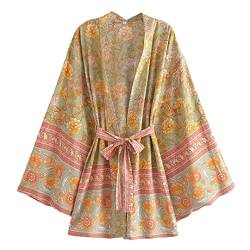 Boho-Stil Bikini Cover Ups Strand Style Kurzer Robe Print Badeanzug Cover Up Damen Kimono, 2, Medium von Pohullan