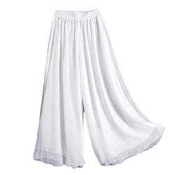 Damen-Hose, Chiffon, weites Bein, locker, solides elastisches Band, hohe Taille, weiß, XXXX-Large von Pohullan