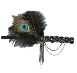 Feder Haarband 1920er Jahre Flapper Party Haarschmuck Indische Haarschmuck Vintage Kopfschmuck, 15, Einheitsgröße von Pohullan