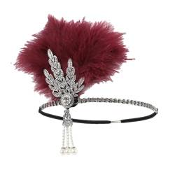 Frauen Haarschmuck 1920er Jahre Flapper Stirnband Feder Kopfschmuck Blatt Perle Elastische Haarbänder, B, Einheitsgröße von Pohullan