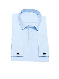 Klassisches Herren-Kleid Hemd Französische Manschetten Solid Business Formal Regular Office Arbeit Weiß Hemden, hellblau, M von Pohullan