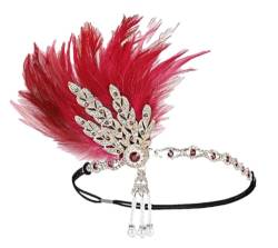 Pfauenfeder Stirnband 1920S Mädchen Kopfschmuck Mit Strass Quaste Party Haar Zubehör rot von Pohullan