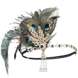 Pfauenfeder Stirnband 1920er Jahre Flapper Kopfschmuck Quaste Vintage Party Haarschmuck, EN8, Einheitsgröße von Pohullan