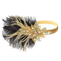 Pohullan 1920S Flapper Stirnband Straußenfedern Kopfschmuck 20S Pailletten Stirnband Frauen Haar Zubehör, Gold, Einheitsgröße von Pohullan