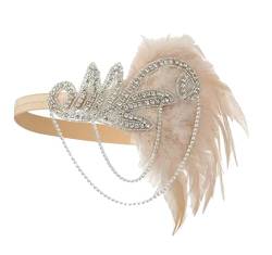 Pohullan 1920er Jahre Stirnband Kostüm Requisiten Zubehör Nackt Flapper Kopfschmuck Feder Perlen Stirnband Kette, 1, Einheitsgröße von Pohullan
