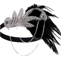 Pohullan 1920er Jahre Stirnband Kostüm Requisiten Zubehör Nackt Flapper Kopfschmuck Feder Perlen Stirnband Kette, 2, Einheitsgröße von Pohullan