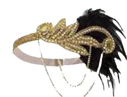 Pohullan 1920er Jahre Stirnband Kostüm Requisiten Zubehör Nackt Flapper Kopfschmuck Feder Perlen Stirnband Kette, 5, Einheitsgröße von Pohullan