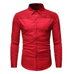 Pohullan Einfarbiges Herren-Hemd, Smoking-Shirts, Hochzeits-Shirts, lange Ärmel, schmale Passform, Freizeithemd, rot, L von Pohullan
