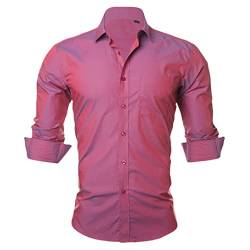 Pohullan Herren Einfarbig Business Kleid Hemden Herren Sozialhemd Herren Casual Button-Down-Shirts, rot, L von Pohullan