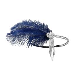 Vintage Haarband 1920er Jahre Feder Stirnband Cocktail Party Strass Kopfschmuck Frauen Kopfschmuck, Marineblau, Einheitsgröße von Pohullan