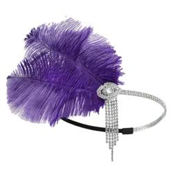 Vintage Haarband 1920er Jahre Feder Stirnband Cocktail Party Strass Kopfschmuck Frauen Kopfschmuck, Violett, Einheitsgröße von Pohullan