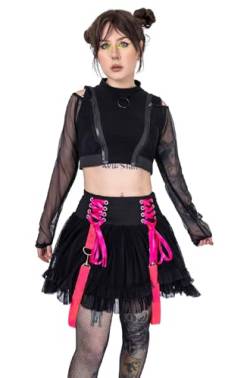 Poizen Industries Minirock Chaotic Schwarz Pink Goth Gothic Schnürung Volant Riemen Nieten, Größe:XXL von Poizen Industries