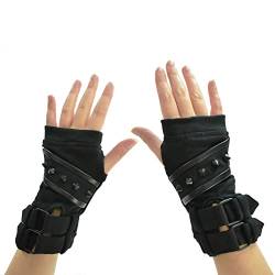 Poizen Industries Xian Armstulpen Kegelbeschlagene Gotische Fingerlose Handschuhe mit doppelter Schnalle von Poizen Industries