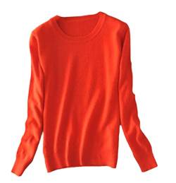 Damen Pullover Kaschmir Pullover O-Ausschnitt Langarm Sweater Knit Sweater, Orange/Rot, S von Pokem&Hent