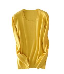Damen Pullover Kaschmir Pullover O-Ausschnitt Langarm Sweater Knit Sweater, gelb, L von Pokem&Hent