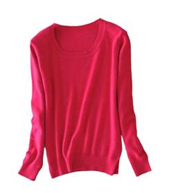 Damen Pullover Kaschmir Pullover O-Ausschnitt Langarm Sweater Knit Sweater, rosarot, XX-Large von Pokem&Hent