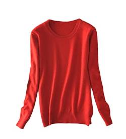 Damen Pullover Kaschmir Pullover O-Ausschnitt Langarm Sweater Knit Sweater, rot, XX-Large von Pokem&Hent