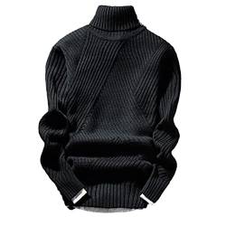 Herren Pullover Winter Dicken Warm Herren Strickpullover Herren Rollkragenpullover, Schwarz , Large von Pokem&Hent