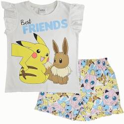 Pikachu & Evoli gekräuselte Ärmel Mädchen 100% Baumwolle kurzer Schlafanzug 7-8 Jahre 128cm von Pokémon