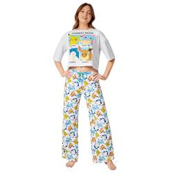 Pokemon Damen Schlafanzug S-XL - Pikachu Pyjama für Damen und Teenager - Baggy T-Shirt und Hose lang (Grau/Mehrfarbig, L) von Pokémon