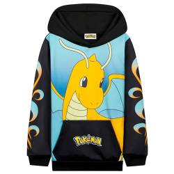 Pokemon Hoodie Jungen, Warmer Kapuzenpullover mit Bündchen & Kängurutasche - Pikachu Geschenke für Jungs (Schwarz/Blau Dragoran, 11-12 Jahre) von Pokémon