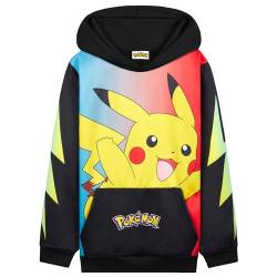 Pokemon Hoodie Jungen, Warmer Kapuzenpullover mit Bündchen & Kängurutasche - Pikachu Geschenke für Jungs (Schwarz/Bunt Pikachu, 7-8 Jahre) von Pokémon