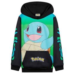 Pokemon Hoodie Jungen, Warmer Kapuzenpullover mit Bündchen & Kängurutasche - Pikachu Geschenke für Jungs (Schwarz/Grün Schiggy, 9-10 Jahre) von Pokémon