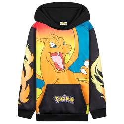 Pokemon Hoodie Jungen, Warmer Kapuzenpullover mit Bündchen & Kängurutasche - Pikachu Geschenke für Jungs (Schwarz/Orange Glurak, 5-6 Jahre) von Pokémon