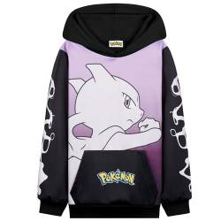 Pokemon Hoodie Jungen, Warmer Kapuzenpullover mit Bündchen & Kängurutasche - Pikachu Geschenke für Jungs (Schwarz/Rosa Mewtu, 5-6 Jahre) von Pokémon