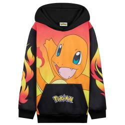 Pokemon Hoodie Jungen, Warmer Kapuzenpullover mit Bündchen & Kängurutasche - Pikachu Geschenke für Jungs (Schwarz/Rot Glumanda, 11-12 Jahre) von Pokémon