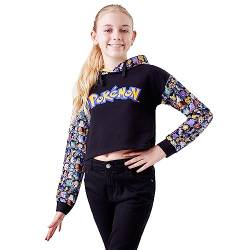 Pokemon Hoodie Mädchen Crop Top Trendige Kapuzenpullover Cropped Hoodie Pullover Sweatshirt für Mädchen Teenager 5-15 Jahre (13-14 Jahre, Schwarz) von Pokémon