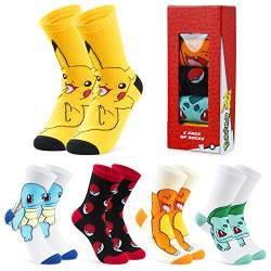 Pokemon Jungen Socken 5 Pack Pikachu Knöchel Socken Kinder Dehnbar Atmungsaktiv Crew Socken für Jungen Mädchen und Jugendliche Geschenke (11.5-3, Mehrfarbig) von Pokémon