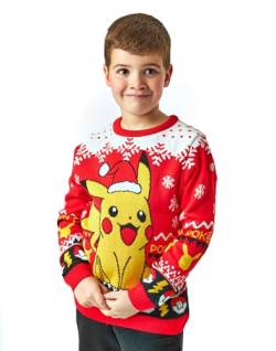 Pokemon Kinder Roter gestrickter Weihnachtspullover | Festlicher Pikachu-Pullover - Warm & Fun Junge Pokemon-Trainer | Gemütliches Sweatshirt Pokemon Kleidung von Pokémon